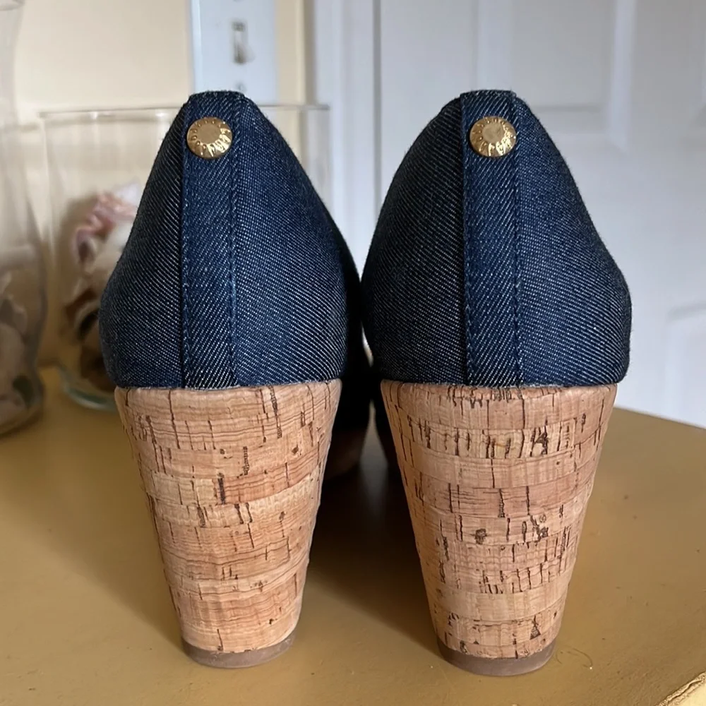 G.H. Bass & Co. Denim Blue Cork Wedge Pumps